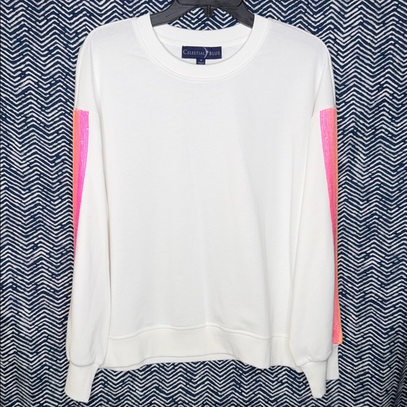 Celestial Blu Tops - White Sweatshirt with Pink Accents